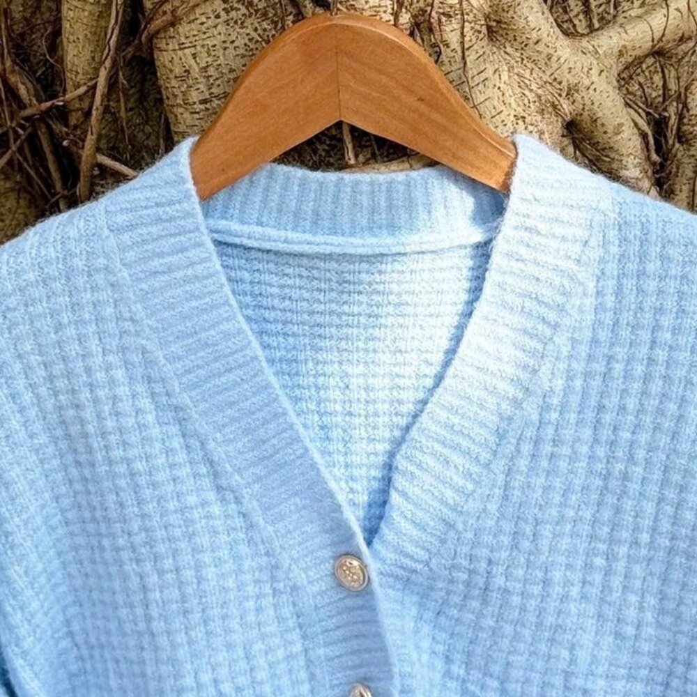 Sweet Baby Blue Cropped Cardigan Scallop Hem - Picture 3 of 5